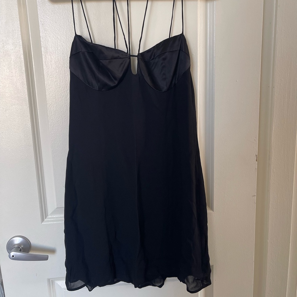 Reformation Ocean Black Satin-Trim Slip Dress